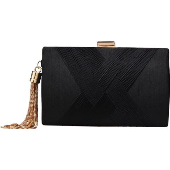 Handbags - Womens Tassel Clutch bag Black